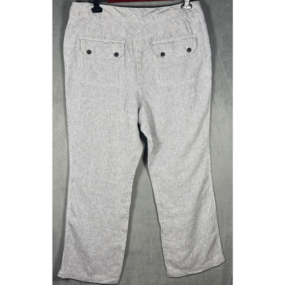 Chicos Women's Wide Leg Blue White Stripe 100% Linen 4 Pockets Sz 2.5 L Beach - Picture 2 of 6